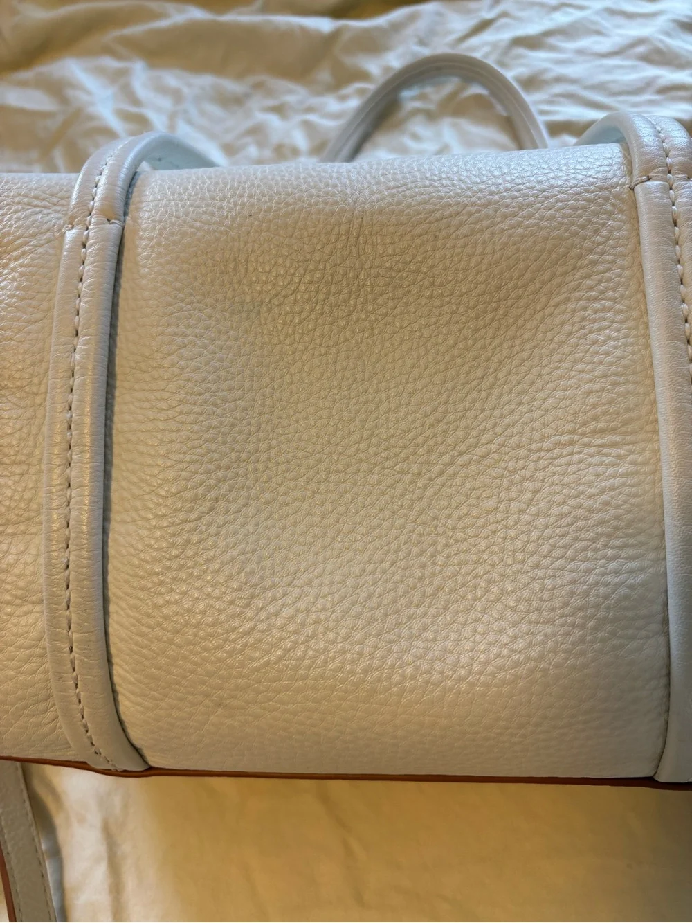 Vera Bradley White Leather Mallory Satchel Purse w Shoulder and Crossbody Straps